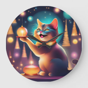 Glückliche Katze feiert Weihnachten, Wall Clock Große Wanduhr