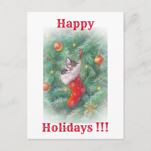 glückliche Katze Feiertagspostkarte (Vorderseite)