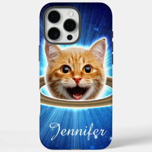 Glückliche Katze im Weltraum. iPhone 16 Pro Max Hülle