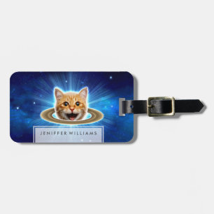 Glückliche Katze im Weltraum. Gepäckanhänger