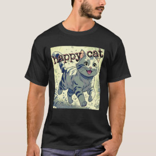 Glückliche Katze läuft durch den Wald lächelnd süß T-Shirt