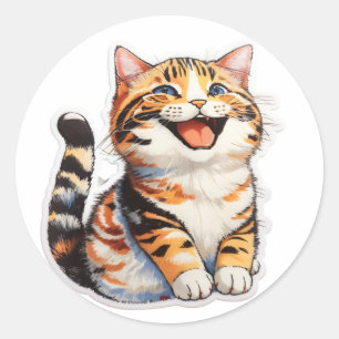 Glückliche Katze Runder Aufkleber