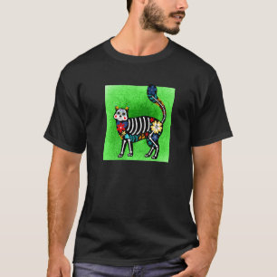 Glückliche Katze Zuckerschädel Calavera Dia De Los T-Shirt