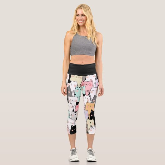 Glückliche Katzen Capri Leggings (Vorderseite)