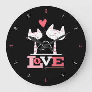 Glückliche Katzen in der Liebe mit Zahlen Große Wanduhr
