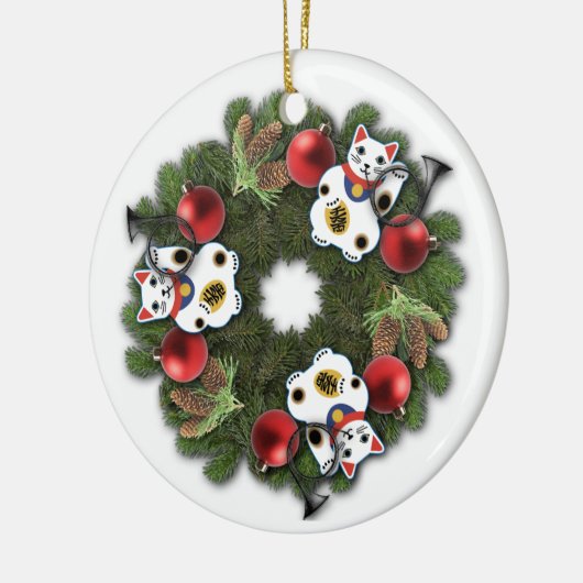 Glückliche Katzen-Kranz-Verzierung Keramik Ornament (Links)