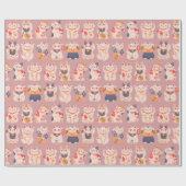 Glückliche Katzen Wrapping Paper Geschenkpapier (Flach)