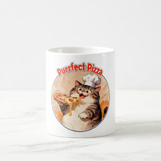 Glückliche Katzenköchin mit Pizza Kaffeetasse
