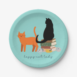 Glückliche Katzenlady Pappteller