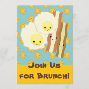 glückliche kawaii Eier Speck Brunch Frühstück Einladung