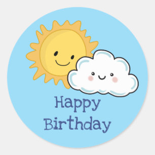 Glückliche Kawaii Sonne Und Wolken Geburtstag Runder Aufkleber
