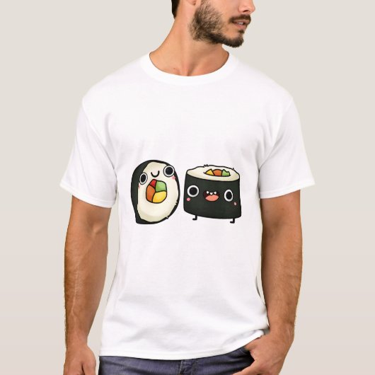 Glückliche Kawaii Sushi-Röllchen T-Shirt (Vorderseite)