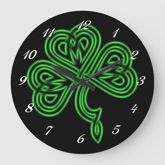 Glückliche keltische Kleeblatt-Wand-Uhr Große Wanduhr (Vorderseite)