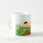 Glückliche Kinder spielen draußen Kaffeetasse (Vorderseite Links)