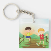 Glückliche Kinder spielen draußen Schlüsselanhänger (Vorderseite)