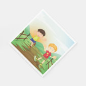 Glückliche Kinder spielen draußen Serviette (Ecke)