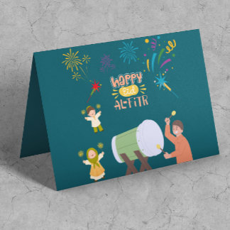 Glückliche Kinder spielen Feuerwerke feiern Eid Mu Karte