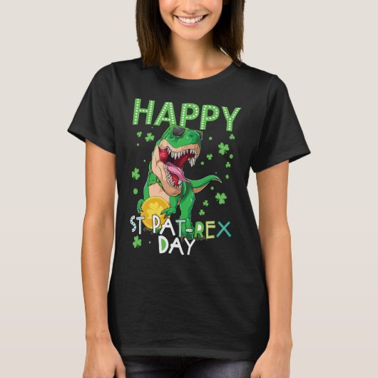 Glückliche Kinder St. Patrick's Day T-Rex Dinosaur T-Shirt (Vorderseite)