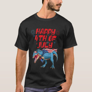 Glückliche Kinder zum 4. Juli T-Rex Dino Dinosauri T-Shirt