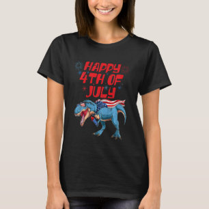 Glückliche Kinder zum 4. Juli T-Rex Dino Dinosauri T-Shirt