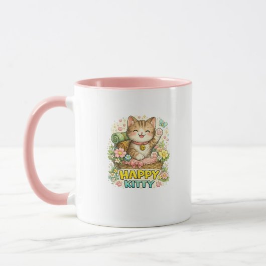 Glückliche Kitty Süße Blumenkaffeetasse Tasse (Links)