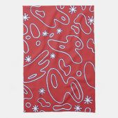 Glückliche Kleckse rot, weiße u. Blaue Squiggles Geschirrtuch (Vertikal)
