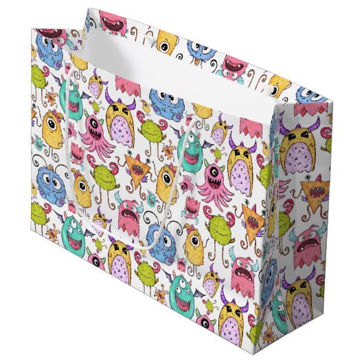 Glückliche kleine Monster Große Geschenktüte (Vorderseite Schrägansicht)