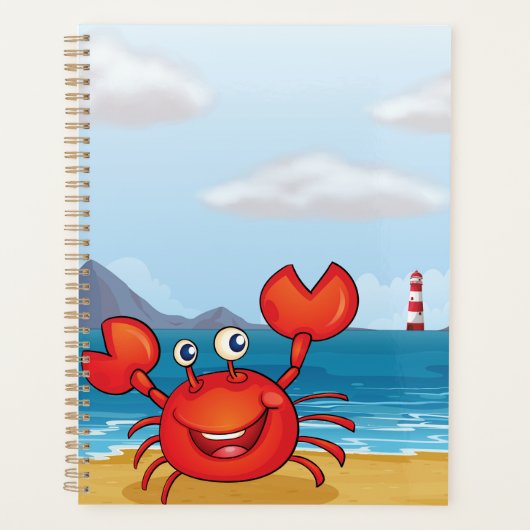 Glückliche Krabbe am Strand mit Leuchtturm Planer (Vorderseite)