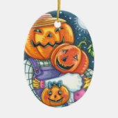 GLÜCKLICHE KÜRBISLATERNE FAMILIE, FARBBLOS UND NIE KERAMIK ORNAMENT (Vorne)