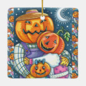 GLÜCKLICHE KÜRBISLATERNE FAMILIE, FARBBLOS UND NIE KERAMIKORNAMENT (Rückseite)