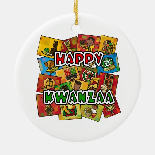 Glückliche Kwanzaa-Collage Keramik Ornament (Hinten)