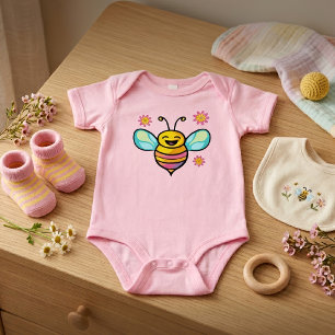 Glückliche lächelnde Kawaii-Babybiene mit süßen Bl Baby Strampler