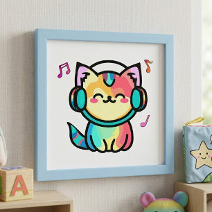 Glückliche lächelnde Kawaii-Cartoon-Katze mit Kopf Fotodruck