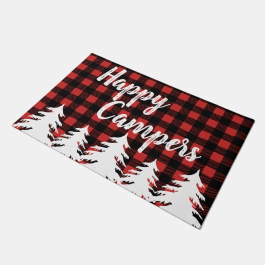 Glückliche Lagerbewohner-rustikaler Büffel-Karo Fußmatte (Schrägansicht)