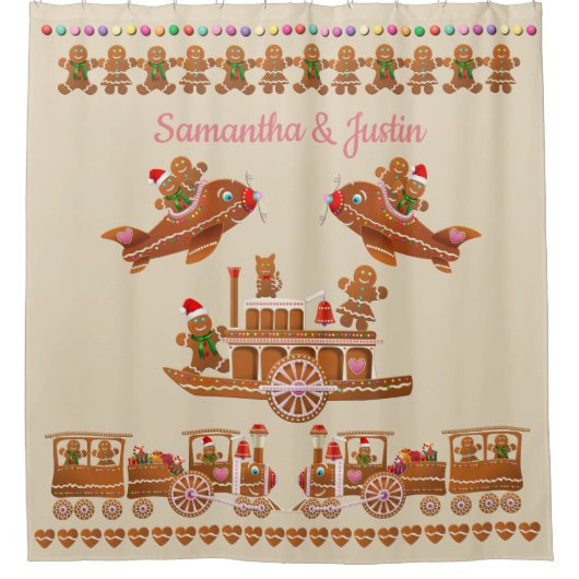 Glückliche Lebkuchen Duschvorhang (Vorderseite)