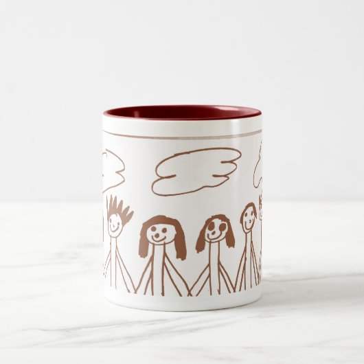 Glückliche Leute, die HandTasse halten Zweifarbige Tasse (Mittel)