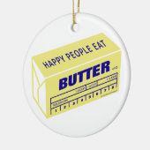 Glückliche Leute essen die Butter (blau) Keramik Ornament (Links)