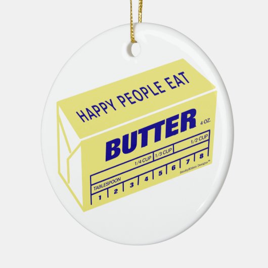 Glückliche Leute essen die Butter (blau) Keramik Ornament (Links)