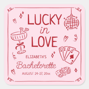 Glückliche Liebe Whimsical Handgezeichnete Jungges Quadratischer Aufkleber