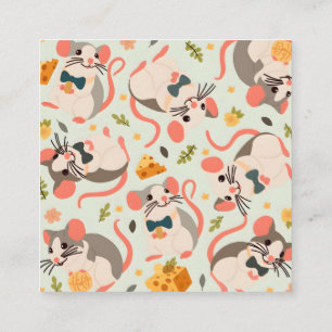 glückliche Maus mit gutem Käse Quadratische Visitenkarte