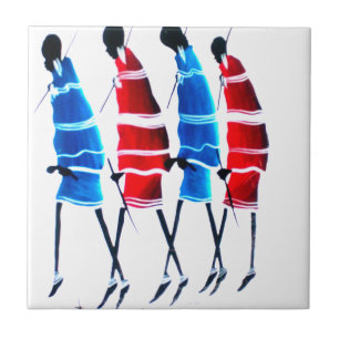 Glückliche Menschen Maasai-Krieger Walking Art Pri Fliese