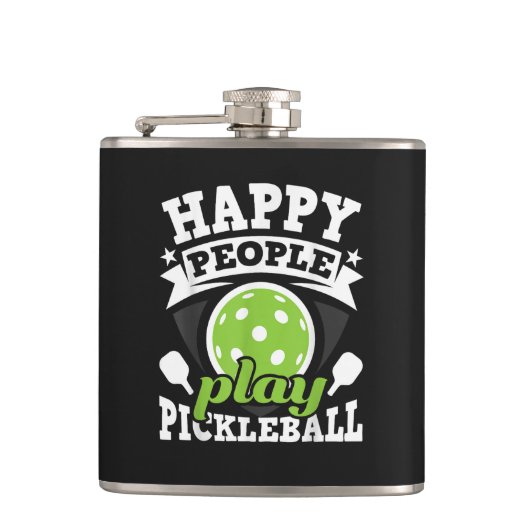 Glückliche Menschen spielen Pickleball - Paddlebal Flachmann (Vorderseite)
