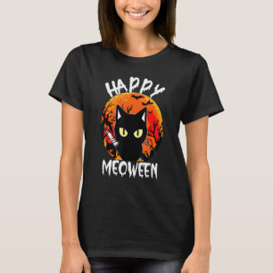 Glückliche Meoween Hexen Katzen Halloween Tier Hau T-Shirt