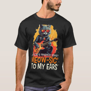 Glückliche Meowsic-Katze mit elektrischer Gitarre  T-Shirt