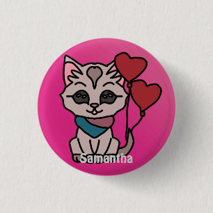 Glückliche Minimalistische Katze mit einem Herzen Button