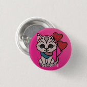 Glückliche Minimalistische Katze mit Herz | Liebe Button (Vorne & Hinten)