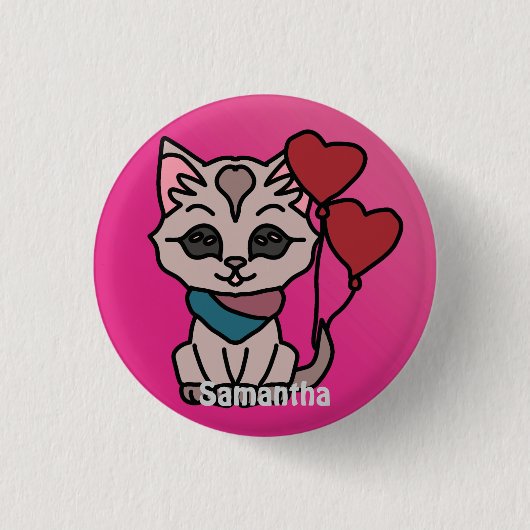 Glückliche Minimalistische Katze mit Herz | Liebe Button (Vorderseite)