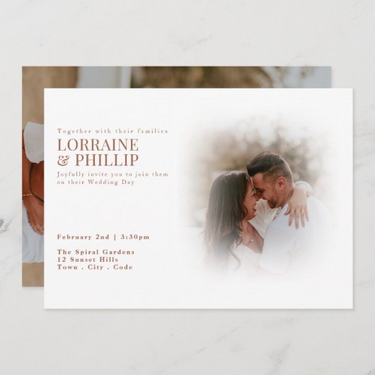 Glückliche Momente Foto Gradienten Hochzeit Einladung (Vorne/Hinten)