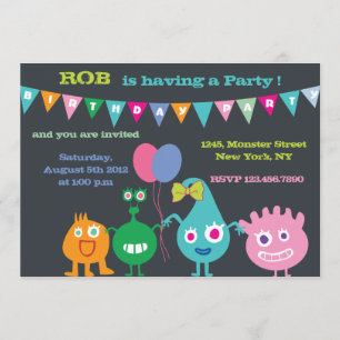 Glückliche Monster - Geburtstags-Party Einladung