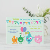 Glückliche Monster - Geburtstags-Party Einladungen (Stehend Vorderseite)